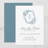 Elegante bloemenkrans monogram bruiloft save the date (Voorkant / Achterkant)