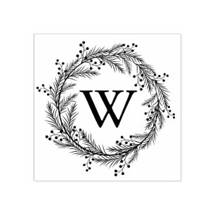 Elegante bloemenkrans monogram rubberstempel