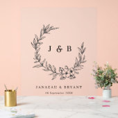 Elegante Bloemenkrans Monogram Zwart Trouwen Acryl Bord (Huwelijk)