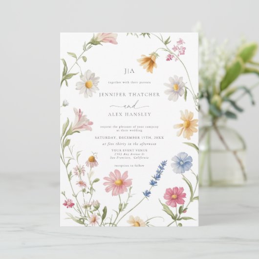 Elegante bloemenkrans | QR Code RSVP bruiloft Kaart (Staand voorkant)