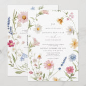 Elegante bloemenkrans | QR Code RSVP bruiloft Kaart (Voorkant / Achterkant)