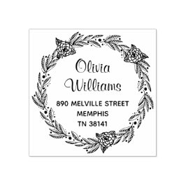 Elegante bloemenkrans ronde retouradres stempel