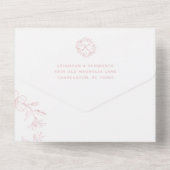 Elegante bloemenkrans Stof Roze Bruiloft All In One Uitnodiging (Achterkant)