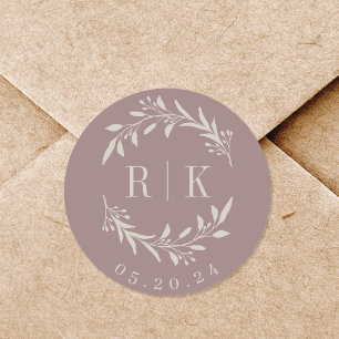 Elegante Bloemenkrans Trouw Monogram Ronde Sticker