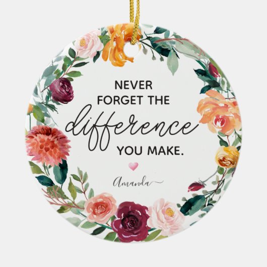 Elegante bloemenkrans vergeet nooit gepersonalisee keramisch ornament (Voorkant)