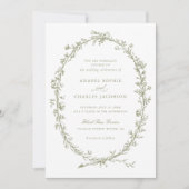 Elegante bloemenkrans vintage saliegroen bruiloft kaart (Voorkant)