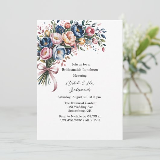 Elegante bloemenkrans voor bruidsmeisjes lunch kaart (Staand voorkant)