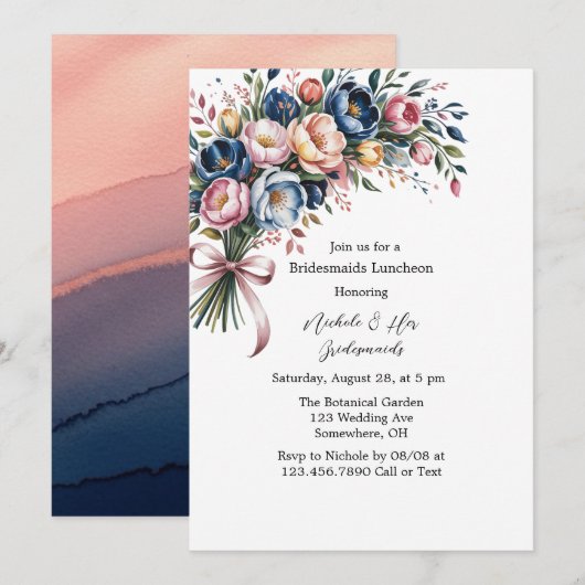 Elegante bloemenkrans voor bruidsmeisjes lunch kaart (Voorkant / Achterkant)