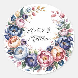 Elegante bloemenkrans voor bruiloft ronde sticker