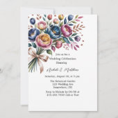 Elegante bloemenkrans voor huwelijksfeest kaart (Voorkant)