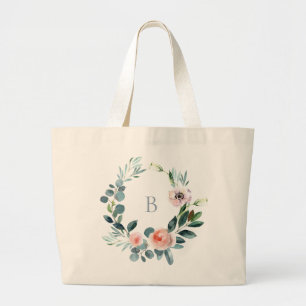 Elegante bloemenkranz met initiaal grote tote bag