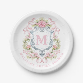 Elegante Bloemenkroon Monogram | Bruidsdouche Papieren Bordje