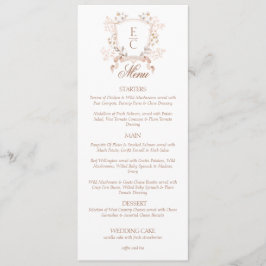 Elegante bloemenkroon monogram bruiloft menu