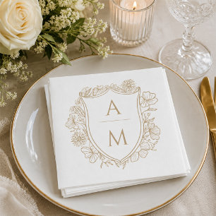 Elegante bloemenkroon monogram huwelijksdag servet