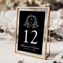 Elegante Bloemenkroon Monogram Zwarte Trouwdag Kaart