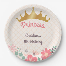 Elegante bloemenkroon prinses gepersonaliseerde ve papieren bordje