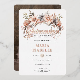 Elegante bloemenkroon Quinceañera Party Roos Gold Folie Uitnodiging