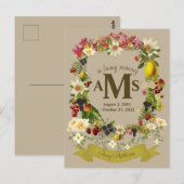 Elegante bloemenkroon ter nagedachtenis aan overle briefkaart (Voorkant / Achterkant)