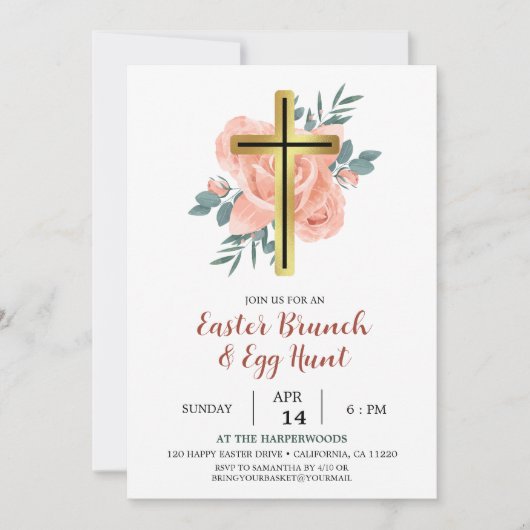 Elegante bloemenkruis Christelijke Paasbrunch Kaart (Voorkant)