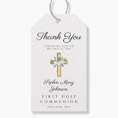 Elegante Bloemenkruis Eerste Communie Dank u Cadeaulabel