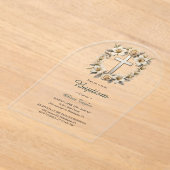 Elegante Bloemenkruis Geslacht Neutraal Doopsel Acryl Uitnodigingen (Laagn)