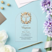 Elegante Bloemenkruis Geslacht Neutraal Doopsel Acryl Uitnodigingen (Insitu (Huwelijk))