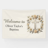 Elegante Bloemenkruis Geslacht Neutraal Doopsel Spandoek (Horizontaal)