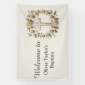 Elegante Bloemenkruis Geslacht Neutraal Doopsel Spandoek (Verticaal)