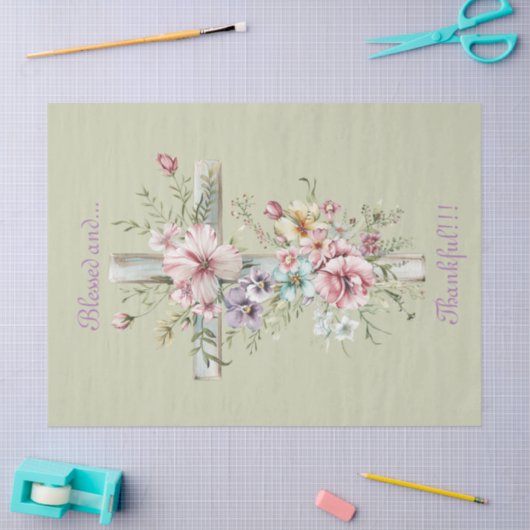 Elegante Bloemenkruis gezegend en dankbaar!!! Tissuepapier (Craft)