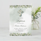 Elegante bloemenkruis witte lelies & rozen Doop Kaart (Staand voorkant)