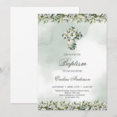 Elegante bloemenkruis witte lelies & rozen Doop Kaart (Voorkant / Achterkant)