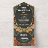 Elegante bloemenkunst nouveau bruiloft all in one uitnodiging (Binnen)