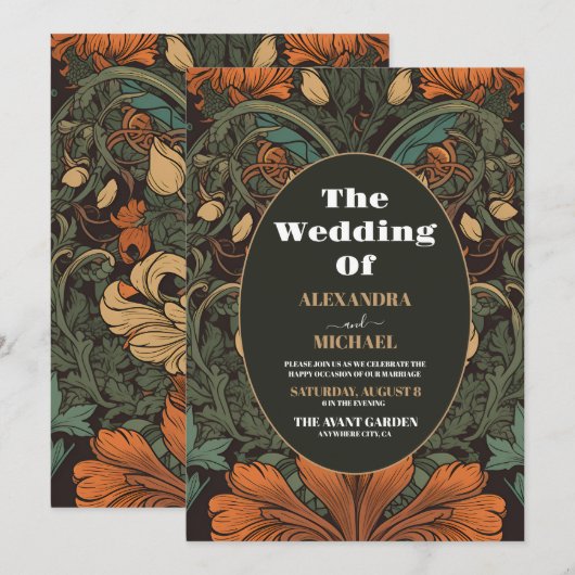 Elegante bloemenkunst nouveau bruiloft kaart (Voorkant / Achterkant)