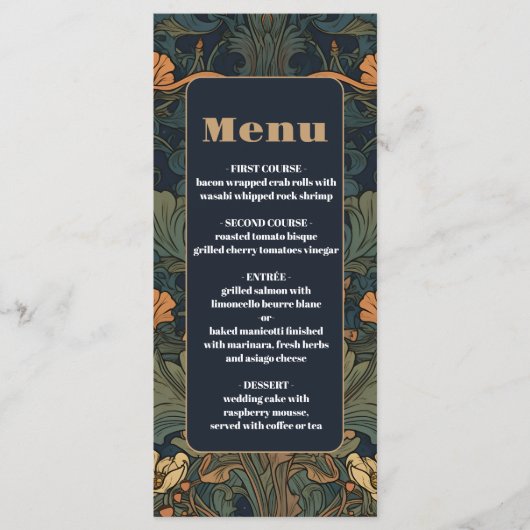 Elegante bloemenkunst nouveau bruiloft menu (Voorkant)