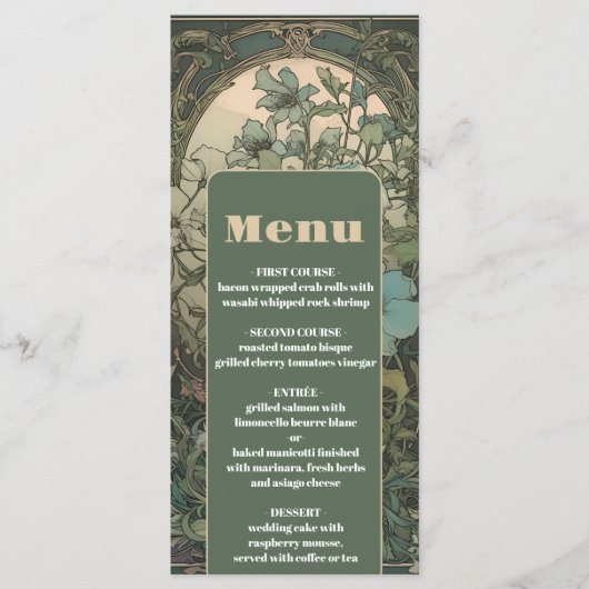 Elegante bloemenkunst nouveau bruiloft menu (Voorkant)