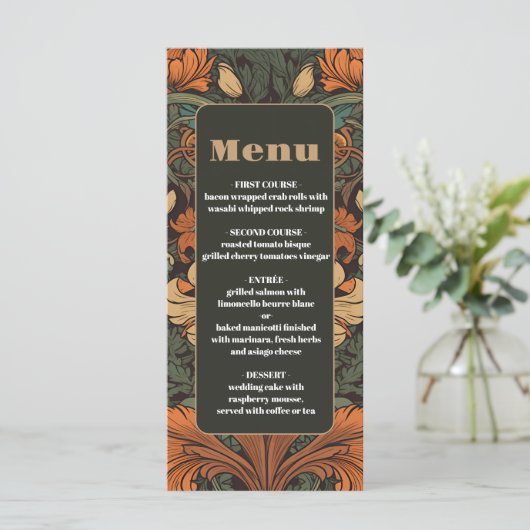 Elegante bloemenkunst nouveau bruiloft menu (Staand voorkant)