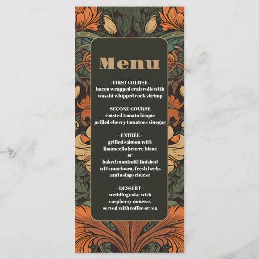 Elegante bloemenkunst nouveau bruiloft menu (Voorkant)