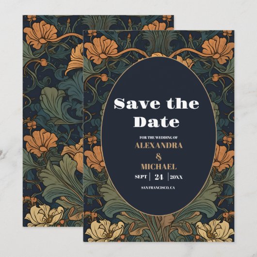 Elegante bloemenkunst nouveau bruiloft save the date (Voorkant / Achterkant)