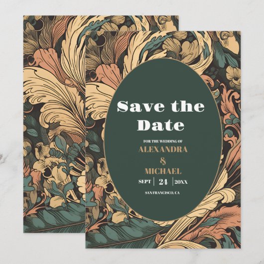 Elegante bloemenkunst nouveau bruiloft save the date (Voorkant / Achterkant)
