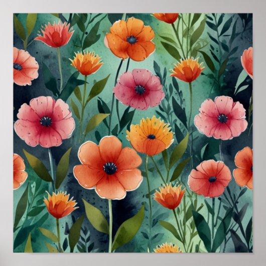 Elegante Bloemenkunstposter Poster (Voorkant)