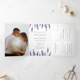 Elegante bloemenlavendel Alles in één bruiloft Drieluik Uitnodiging