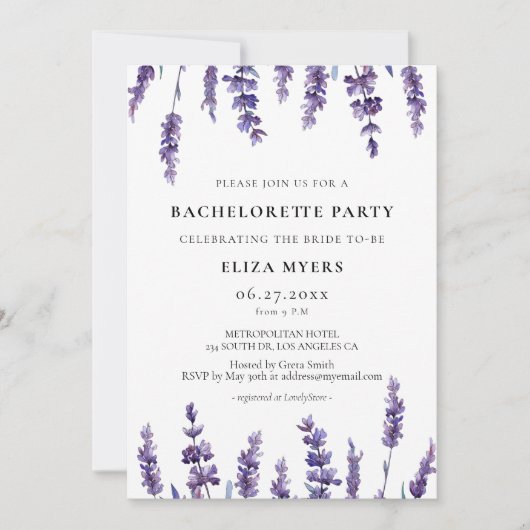 Elegante bloemenlavendel Bachelorette Party Kaart (Voorkant)