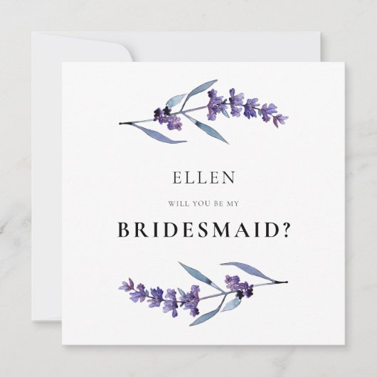 Elegante bloemenlavendel bruidsmeisje voorstel kaa kaart (Voorkant)