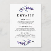 Elegante bloemenlavendel bruiloft gast informatie informatiekaartje (Voorkant)