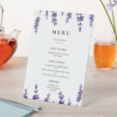 Elegante bloemenlavendel bruiloft menu reclamebord met voetstuk (Insitu)