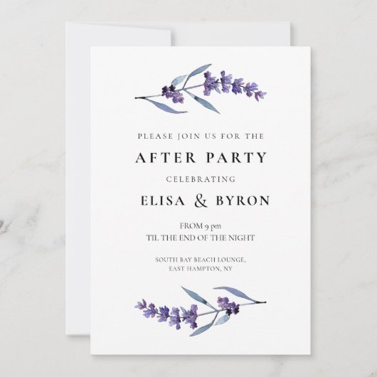 Elegante bloemenlavendel bruiloft na feest kaart (Voorkant)