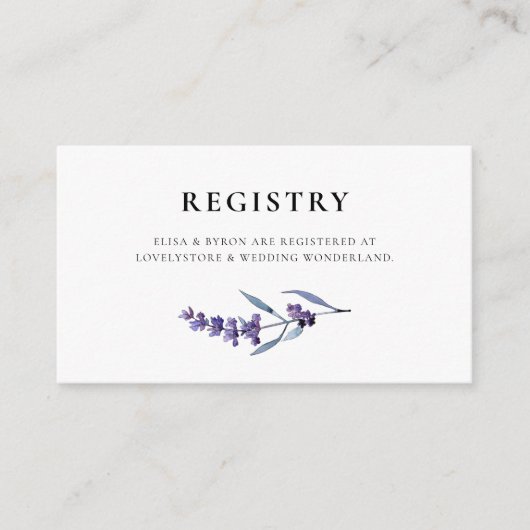 Elegante bloemenlavendel bruiloft registerkaart informatiekaartje (Voorkant)