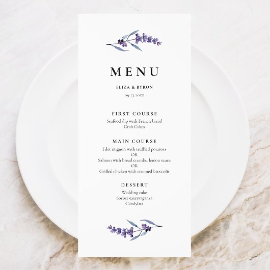 Elegante bloemenlavendel menu