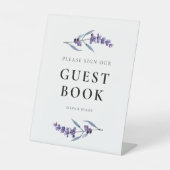 Elegante Bloemenlavendel Teken ons gastenboek Reclamebord Met Voetstuk (Voorkant)