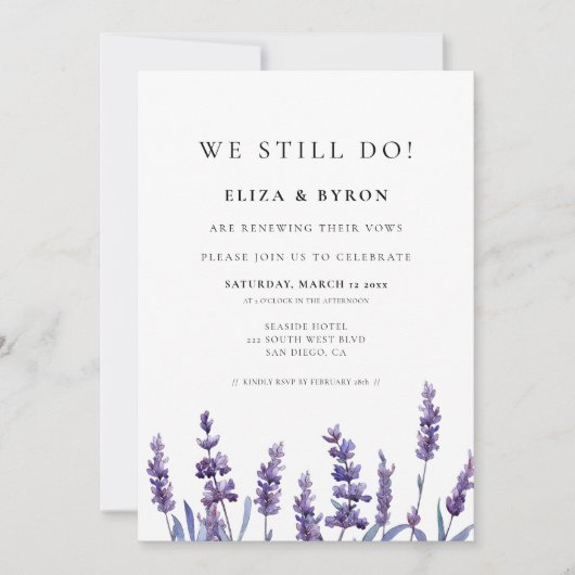 Elegante bloemenlavendel We doen nog steeds geloft Kaart (Voorkant)